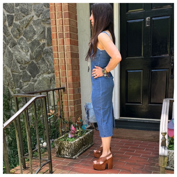 25 Slit Back Denim Dress With Spaghetti Strap - Picture 6 of 7